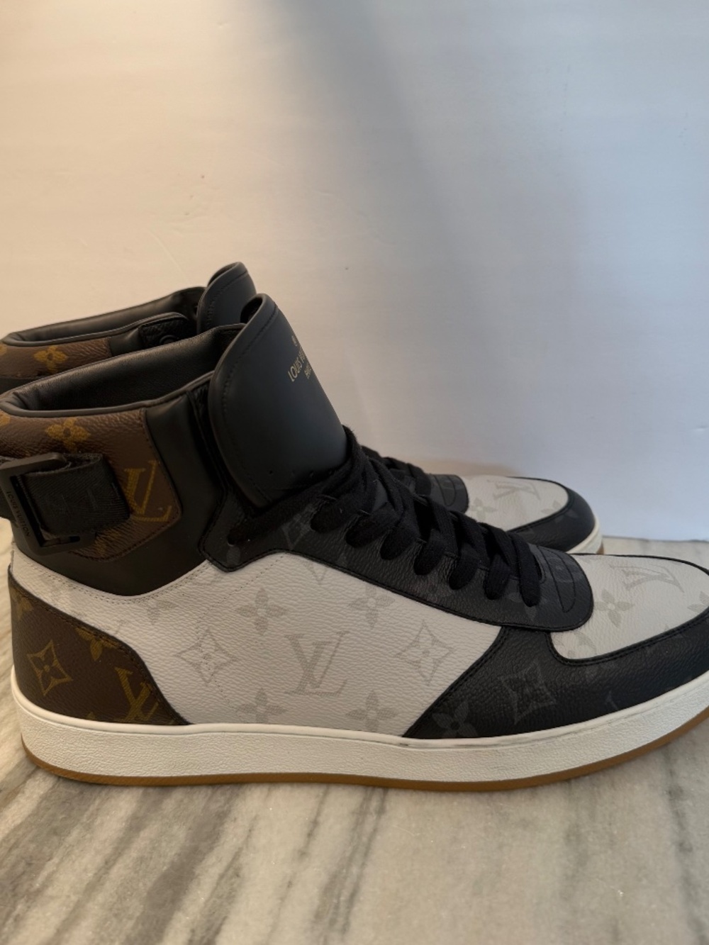 Louis Vuitton Rivoli High Top Sneakers Monogram Black White Brown LV Size 10